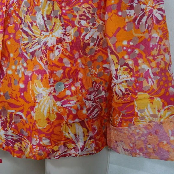 Ruby Rd Floral Button Up Burnout Jacket Women Size 10 Orange Pink Layering - Picture 3 of 7